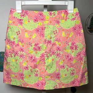 Vintage Lilly Pulitzer Pink Green Floral & Mouse Print Short Skort Skirt Size 2